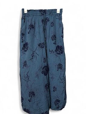Blue Floral Wide Leg Pants